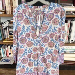 J.Crew Embroidered Mixed Print Indian Cotton Beach Cover up Tunic Dress. Size S.